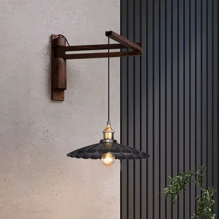 Applique japonaise en bois massif, lampe de chevet pour chambre à coucher, style nordique rétro, bras à bascule pliant, pour restaurant, allée, art en fer