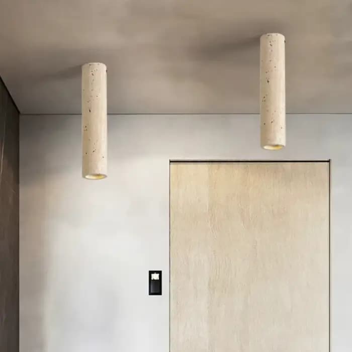 Plafonnier cylindrique en travertin, DownLight en pierre avec ampoule Spot E27, balcon, Dressing, comptoir, luminaires