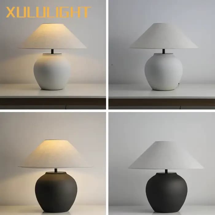 Wabi Sabi Style lampe de Table en céramique salon Table basse noir surdimensionné lampe de bureau décorative japonais rétro luminaire