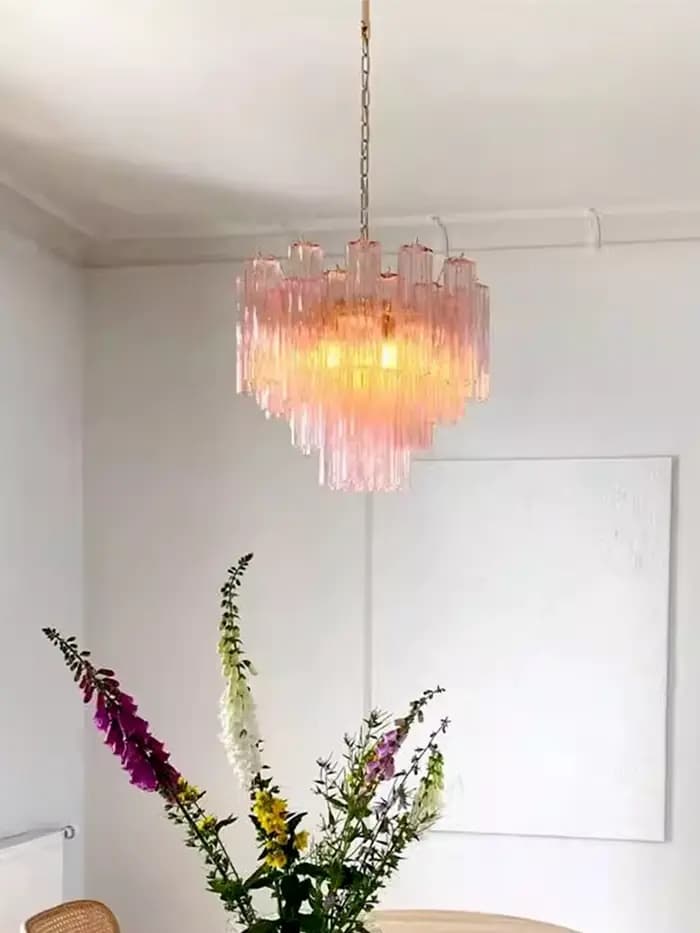 Plafonnier LED en Verre de Bergame Rose Clair, Luminaire Décoratif d'Nik, Idéal pour un Salon ou un Restaurant