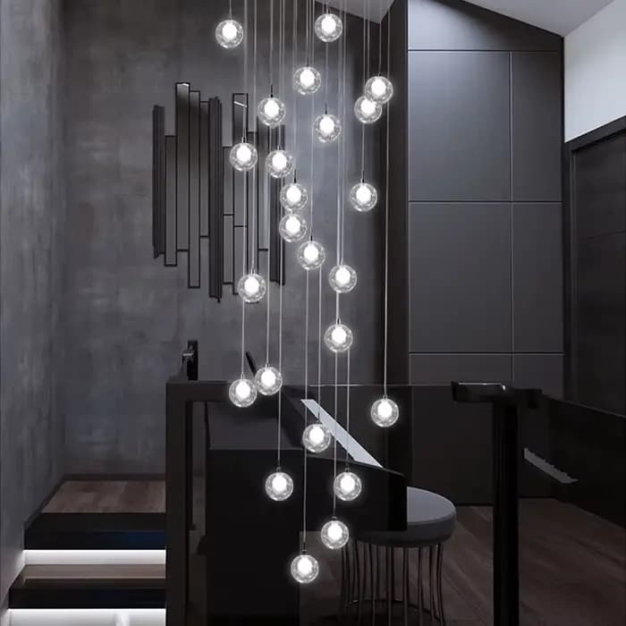 Grand lustre LED à bulles pour escalier, lustre long pour maison, hôtel, couloir, lampe suspendue, lustre en verre artistique, éclairage