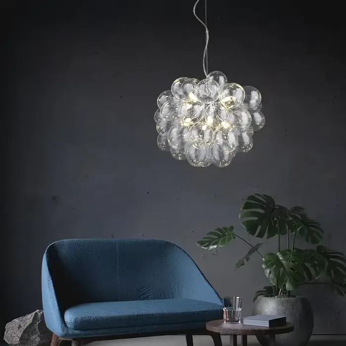 Lustre bulle nordique en verre gris fumé, suspension créative de luxe pour chambre, salon, restaurant