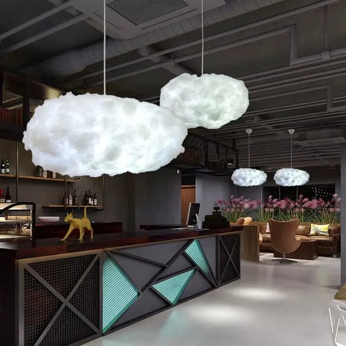 Lustre nuage en soie, lustre pour hall d'hôtel, art blanc, décoration de chambre à coucher, design créatif