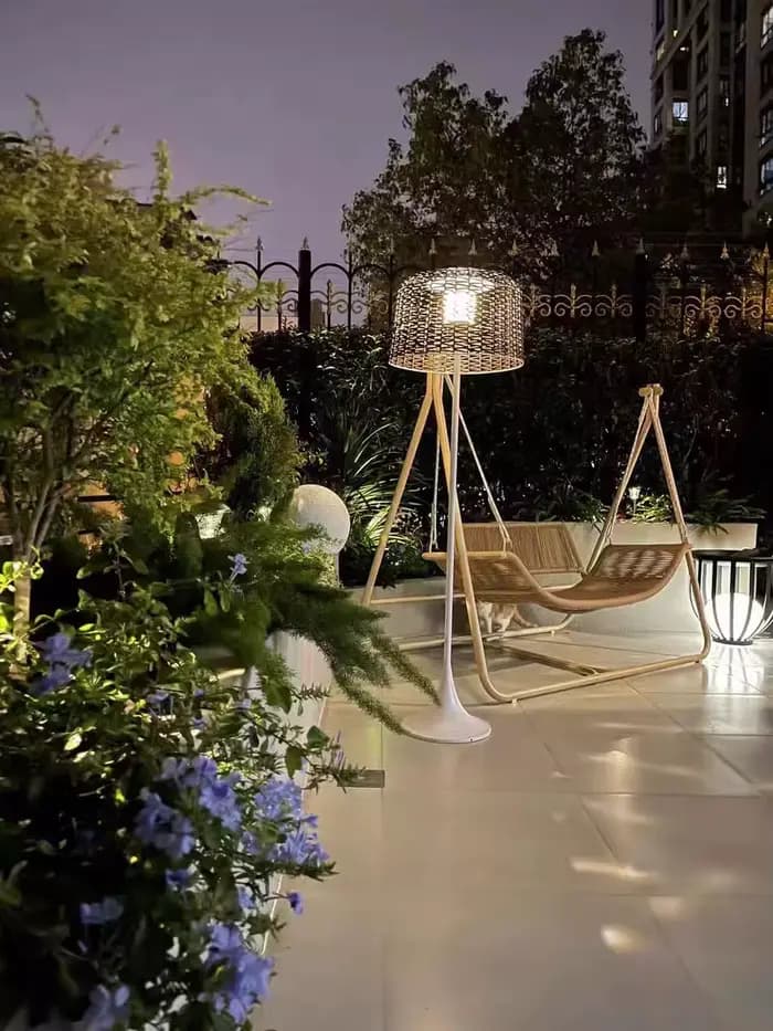 Lampe solaire d'extérieur, lampe de sol en rotin imperméable pour salon, jardin, terrasse, lampe de sol à brancher