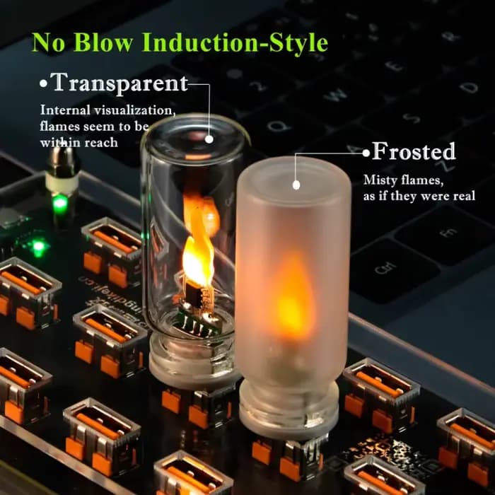 Lampe LED USB à effet flamme avec contrôle de souffle, veilleuse scintillante à filament en verre dépoli pour la maison, la chambre, la voiture, le PC et la décoration de bureau