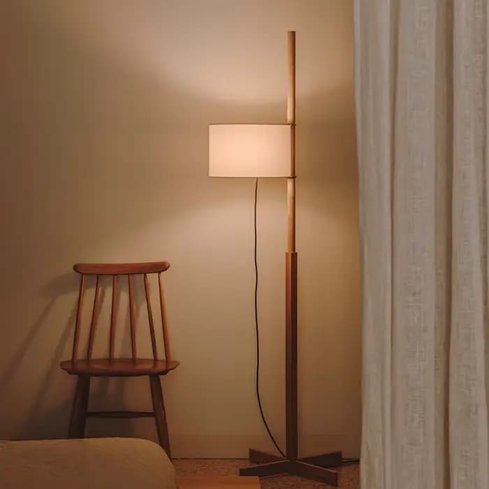 Lampe sur pied japonaise design en tissu, réglable et relevable, lampe sur pied rétro en bois pour salon, lecture