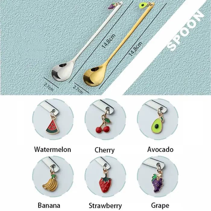 Nouveau Cuillère pendentif fruits doré, vaisselle en acier inoxydable, cuillère à remuer, cuillère à café en argent
