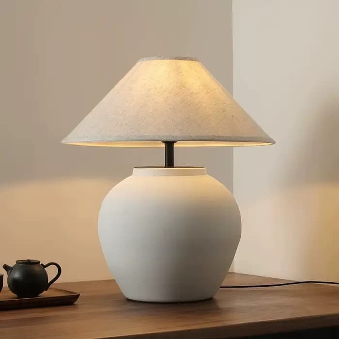 Wabi Sabi lampe de Table en céramique rétro abat-jour en tissu salon chambre décor à la maison lampadaire chevet bureau luminaires