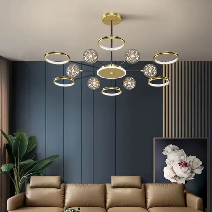 Lustre à bulles de verre nordique, noir, or, cercle LED pour chambre à coucher, salon, éclairage intérieur de la maison décoratif