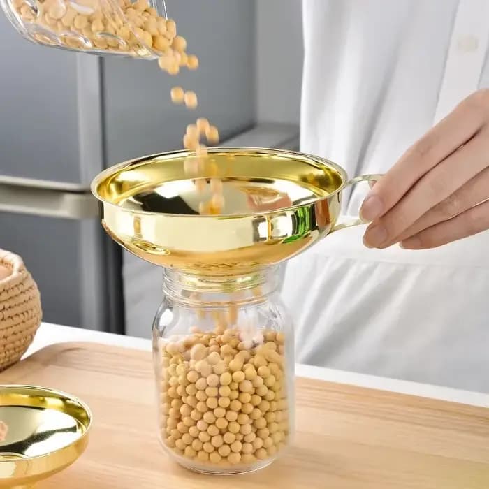 Entonnoir doré à large bouche en acier inoxydable, entonnoirs UNIS issants, confiture, huile de salade, vin, distributeur de liquide, filtre, gadgets de cuisine ménagers