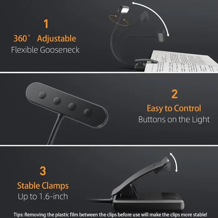 Lampe de lecture à 14 LED rechargeable par USB, lumière chaude, froide, blanche, lumière du jour, portable, flexible, facile à clipser, lampe de lecture nocturne