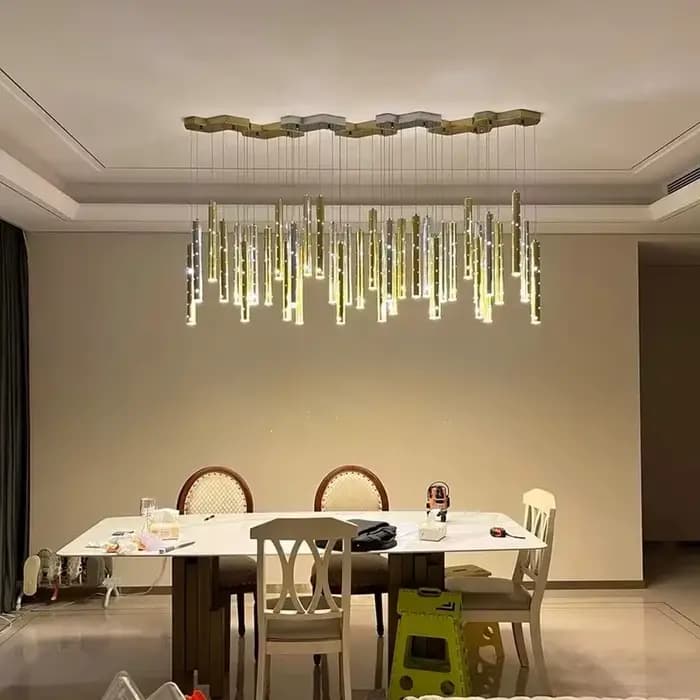 Lustre suspendu minimaliste moderne hall d'hôtel Restaurant LED îlot de cuisine décoration de la maison Club or/argent Long lustre