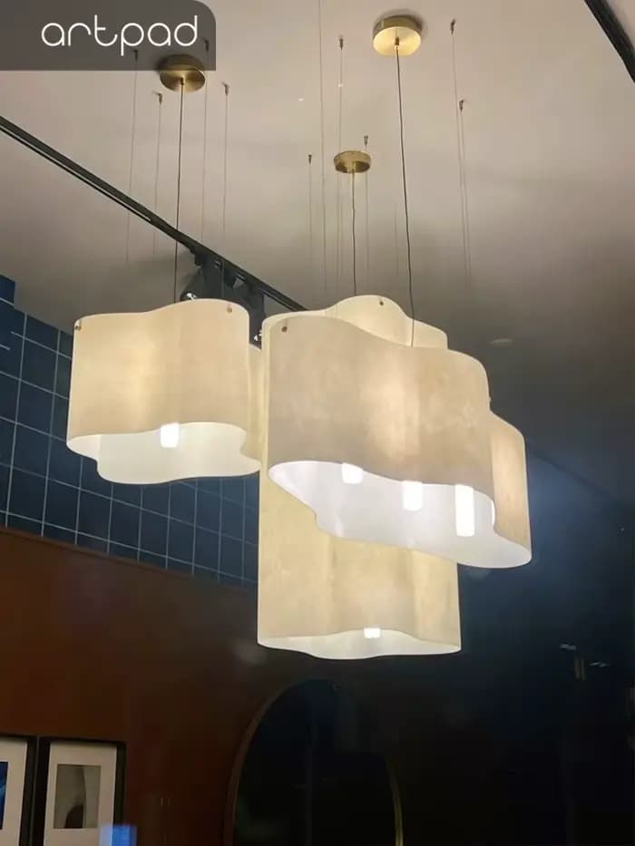 Lustre suspendu en tissu LED Wabi Sabi pour hall à haut plafond, design nuage, pour salon, restaurant, hôtel, projet.