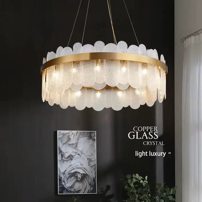 Lustre doré moderne Led Villa luxe cristal verre lumière éclairage intérieur or métal hôtel hall atmosphérique salle à manger lumière