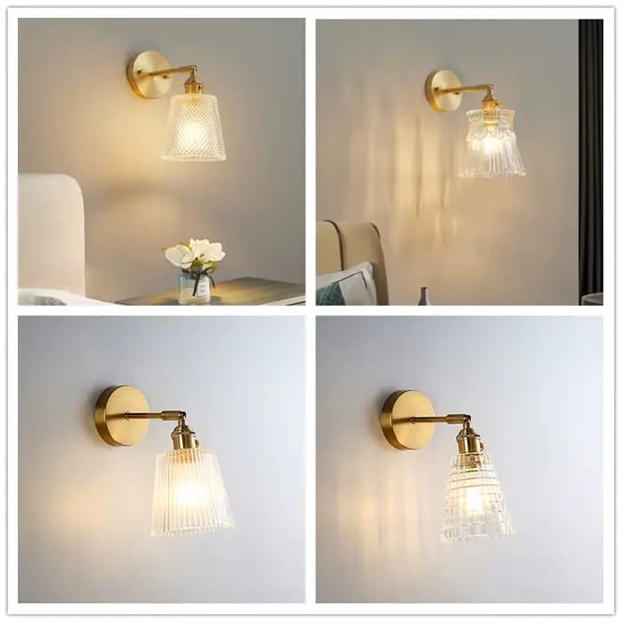 Applique murale rétro en laiton, style nordique moderne, petit abat-jour en verre, lampe de chevet Simple, miroir de salle de bains, lumière avant en cuivre avec interrupteur