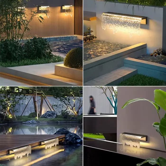 Lampes de cour de villa, lampes murales extérieures IP67, imitant l'eau qui coule, aménagement paysager de cour, lampes de jardin, lampe murale LED
