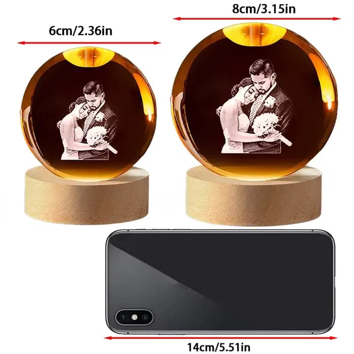 Boule de cristal personnalisée Photo LED veilleuse chambre bureau décoration cadeau mariage Couple Parents animaux Photos Souvenir cadeaux