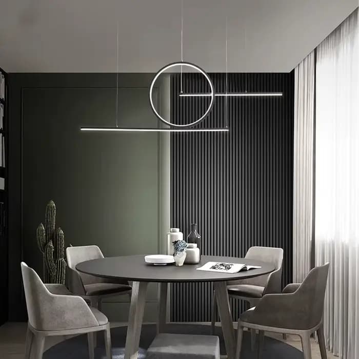 Plafonnier LED suspendu au design moderne minimaliste, éclairage d'intérieur, luminaire décoratif de plafond, disponible en noir et en or, idéal pour un salon, une salle à manger ou un café