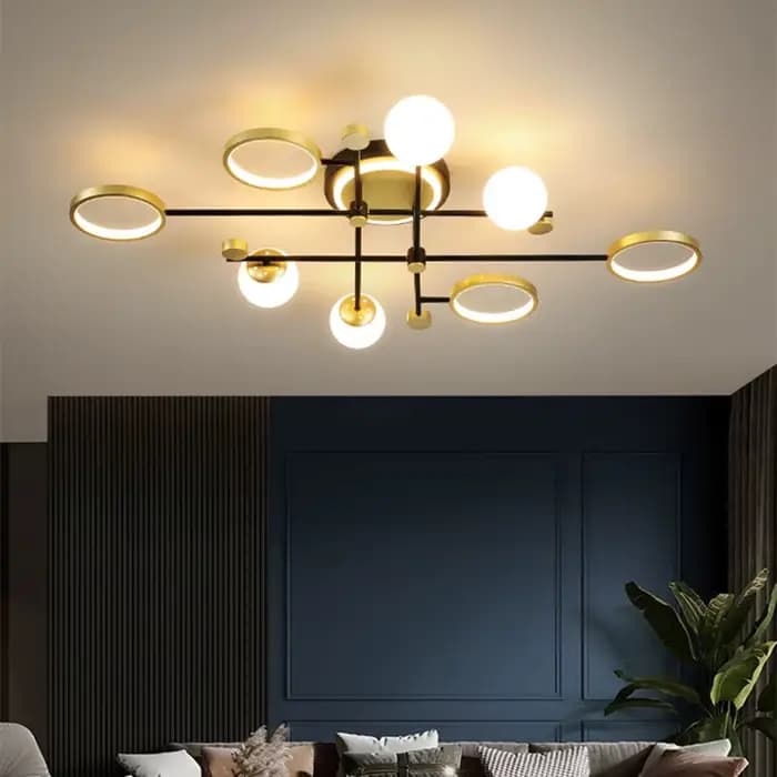 Lustre boule de verre en fer forgé noir et or, design nordique, lampe de luxe moderne pour salon, foyer