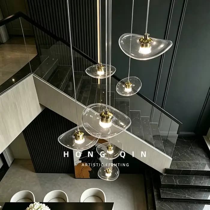 Lustre en verre moderne et minimaliste pour escalier à haut plafond, villa, duplex, loft, éclairage suspendu