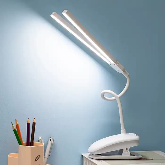 Lampe de Table de lecture LED à Double tête avec Clip, contrôle tactile, lumière variable, Protection des yeux, pour chambre à coucher, dortoir, bureau d'étude