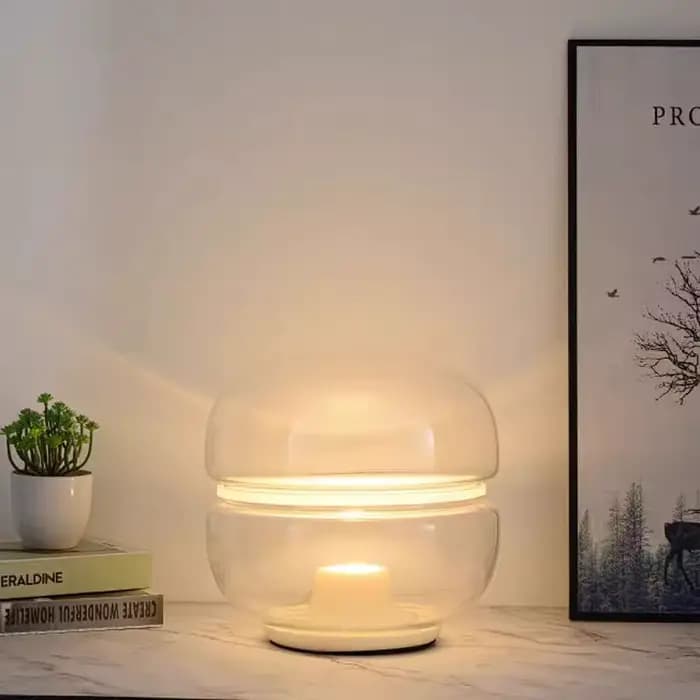 Lampe de table en marbre gris fumé, lampe en verre ambré, veilleuse mignonne, lampe de chambre à coucher, art cendré, design de luxe, macaron simple