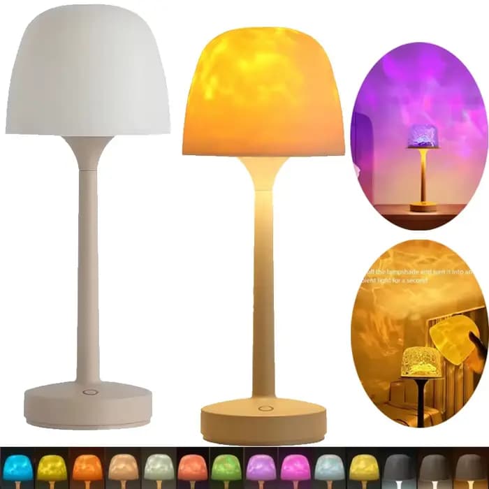 Lampe de table en forme de champignon avec projection d'ondulations d'eau, lumières d'ambiance, lampe de chevet pour hôtel, chambre à coucher, salon, lampe de bureau, éclairage décoratif