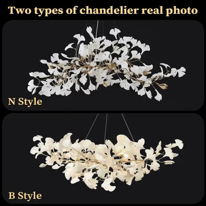 Lustre scandinave doré argent Long blanc feuille de Ginko, Lustre Suspension salon salle à manger chambre décoration