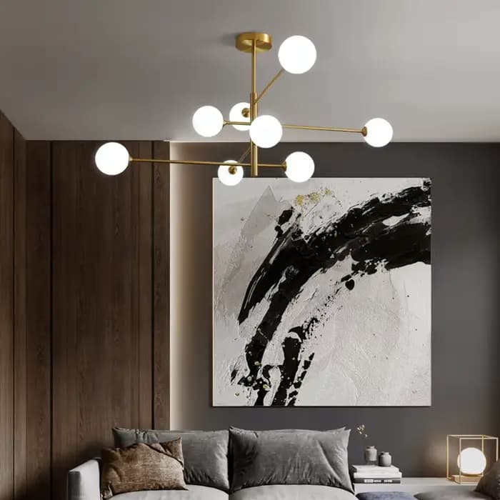 Lustre en cuivre doré avec boule de verre, lustre pour salle à manger, lustre pour îlot de cuisine, éclairage intérieur domestique, noir