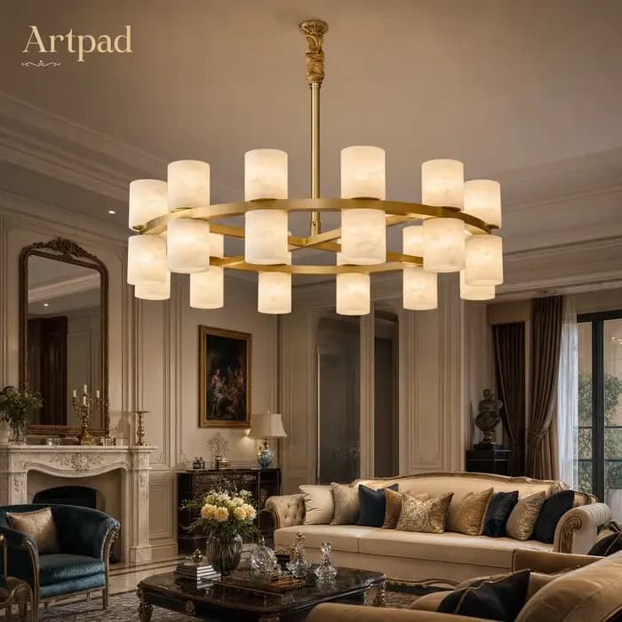 Luminaire suspendu élégant en cuivre et marbre pour l'éclairage moderne de la maison dans le salon, la salle à manger, la chambre à coucher