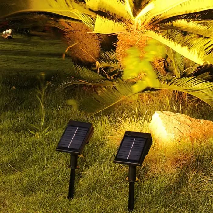 Projecteurs solaires avec montage au sol/mur, éclairage paysager LED marche/arrêt automatique pour arbres de pelouse de jardin