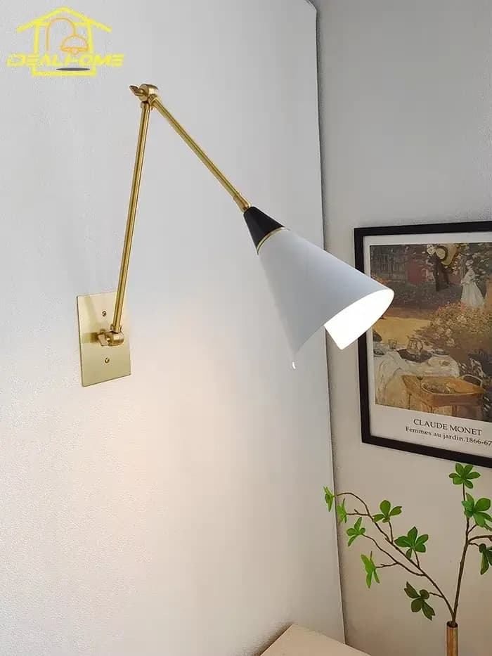 Applique Murale LED en Laiton avec Bras Pivotant Réglable, Style Rétro Américain, Médiéval, Noir/Or, Ludéviation, E14, pour Cuisine, Ile de oral et