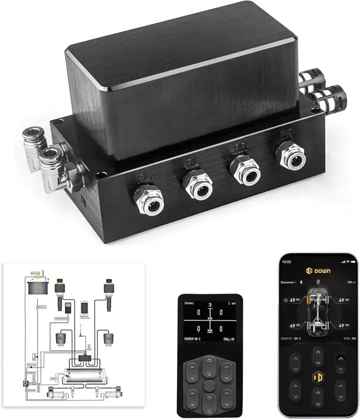 Le ensemble complet de suspension pneumatique pour voiture est livré avec un ensemble complet d'accessoires et prend en charge le contrôle par application mobile