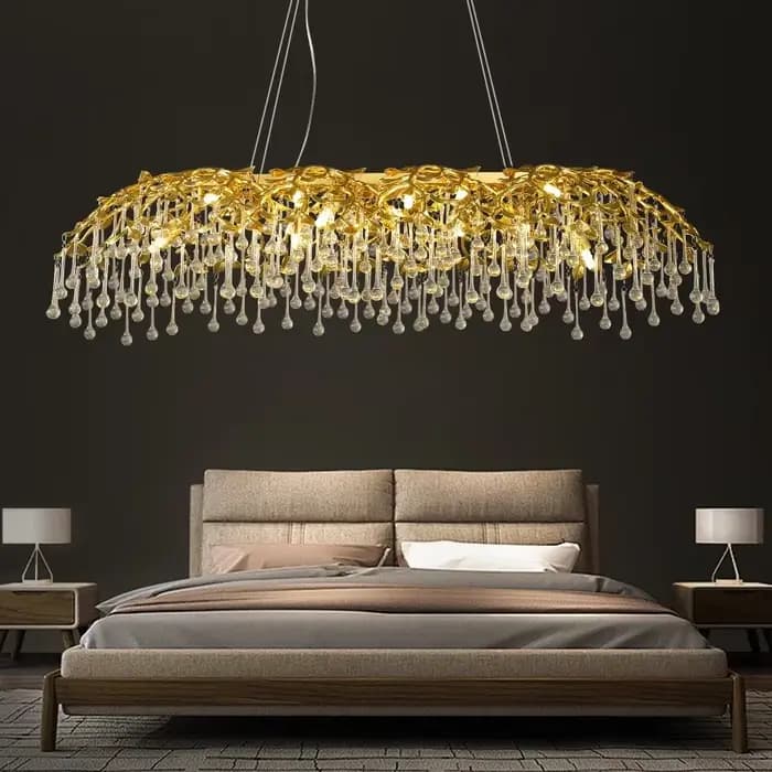 Lustre en cristal doré avec branche ronde, lustre de plafond, salle à manger, salon, table de cuisine, luxe