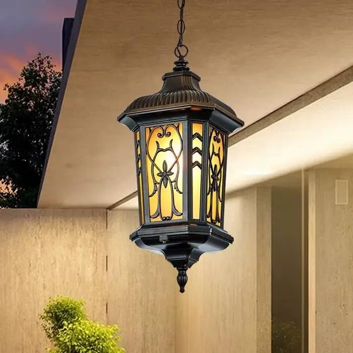 Lampe suspendue d'extérieur étanche de Style européen, pour jardin, Villa, couloir, terrasse, lampe solaire, éclairage de cour, décor