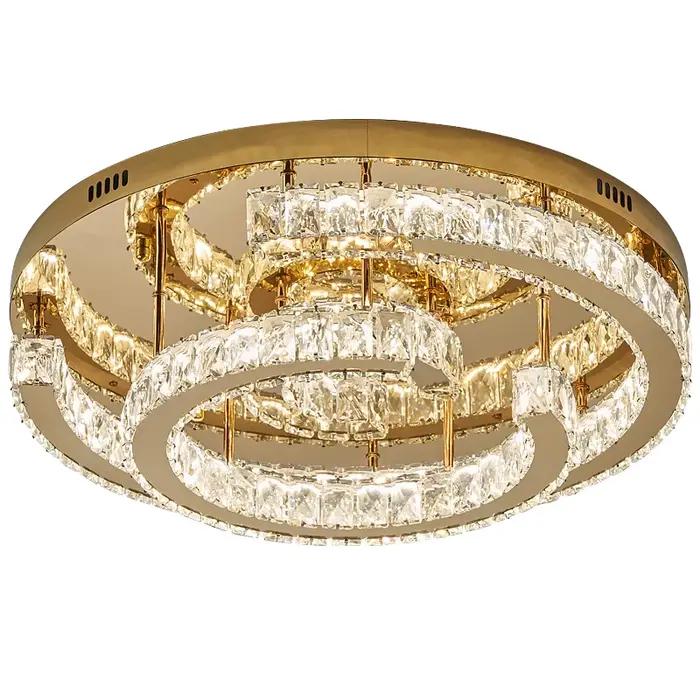 Plafonnier LED moderne de luxe en cristal, idéal pour la maison, les villas, les salons, les chambres parentales et les cuisines.