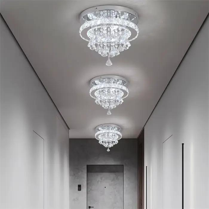 Lustre en cristal chromé plafonniers Led encastré luminaire en acier inoxydable allée lumière Lustre salle à manger salon décor