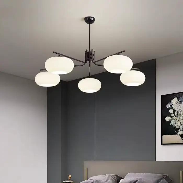 Lampe LED suspendue kaki nordique, abat-jour en verre, style rétro, 3 têtes, pour salon, salle à manger, table en frêne blanc
