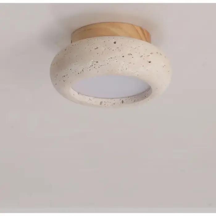 Nordique moderne Simple Ellipse naturel jaune travertin plafonnier lampara De Techo bois auvent LED plafonnier