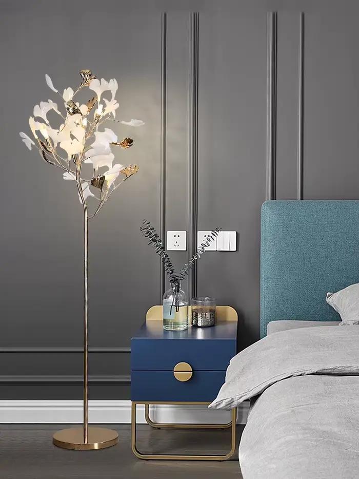 Lampadaire moderne pour salon canapé chambre lampe de chevet décor d'art moderne maison feuille de Ginkgo luminaire sur pied Lustre