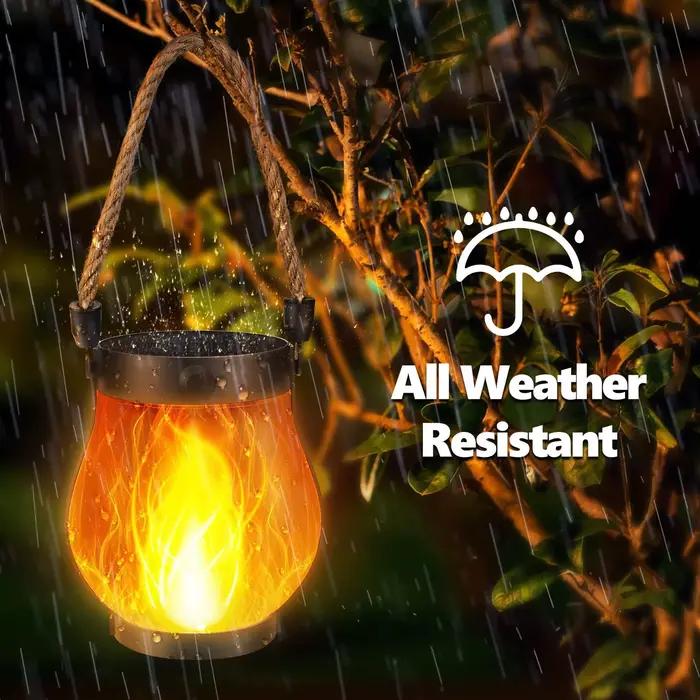 Lanterne à flamme solaire, type C, charge rapide, lampe suspendue étanche avec flamme 3D vacillante pour la décoration de jardin, patio, camping