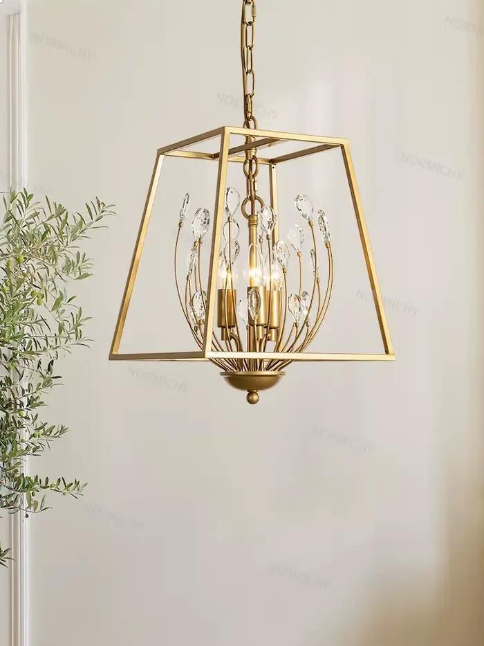 Lustre de restaurant américain, éclairage de chambre, dressing, couloir, luminaire de luxe créatif en cage, lumière de balcon en cristal