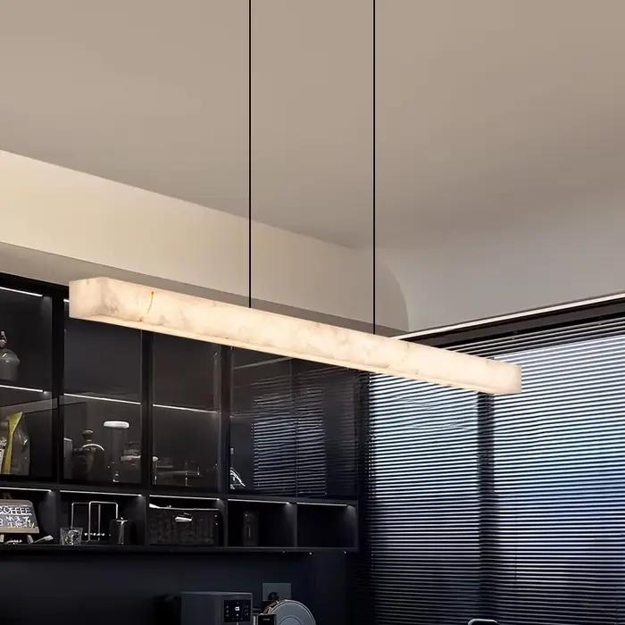 Lampes suspendues pour table à manger en albâtre, luminaire linéaire pour salle à manger, luminaire à intensité variable, lustres en marbre grainé à LED pour îlot de cuisine