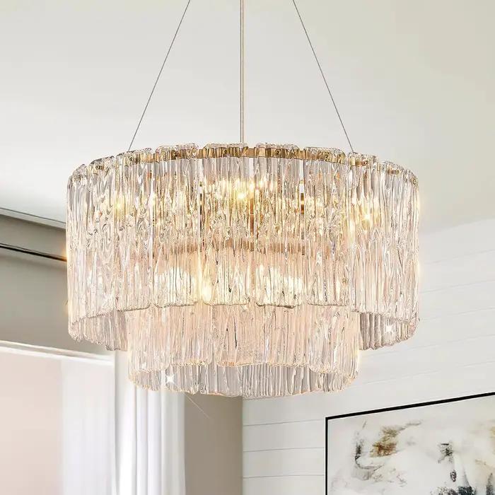 Lustres rectangulaires en verre doré pour salle à manger lustre en verre chromé moderne pendentif luminaire suspendu pour îlot de cuisine