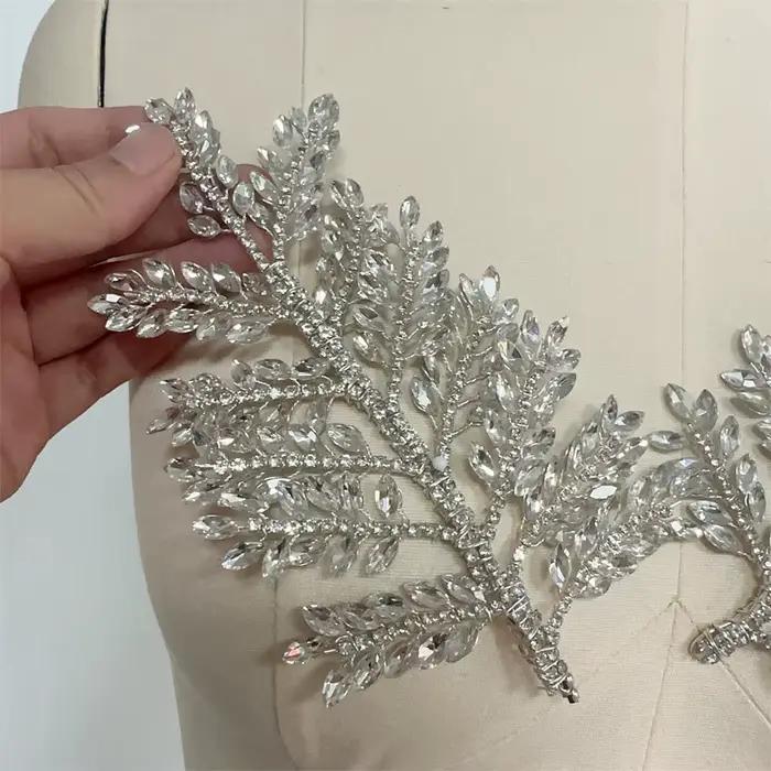 Nouvelle Applique en Pierre Tendance, Motif Feuille Brillante, pour Décoration de Cheveux de Mariée et Vêtements de Mariage