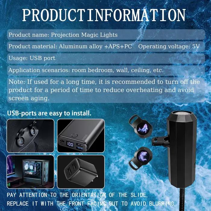 Lampe projecteur sur le thème de l'océan, alimentée par USB, crée une scène romantique de fond de mer, parfaite comme veilleuse de chevet pour créer une ambiance.