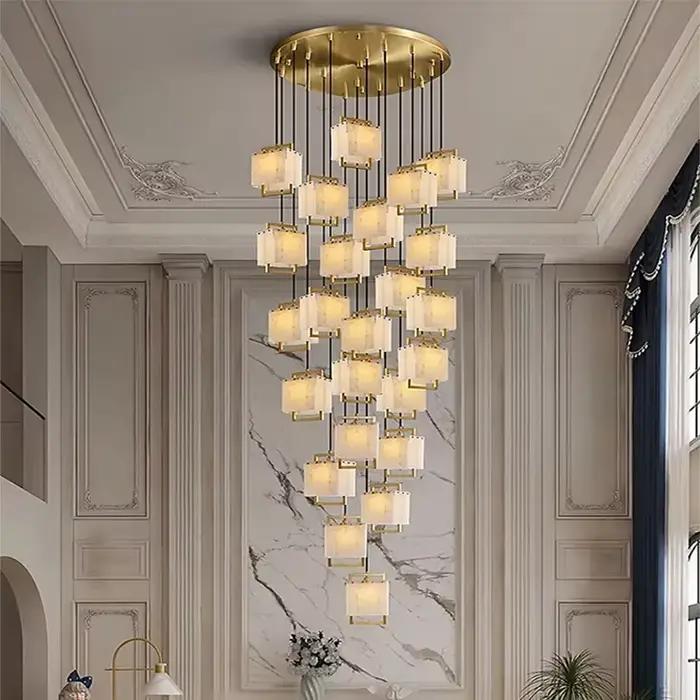 Lustre en marbre naturel pour la décoration intérieure, lampe à suspension Ludéviation, luminaire de luxe, salon, villa, duplex, escaliers, moderne