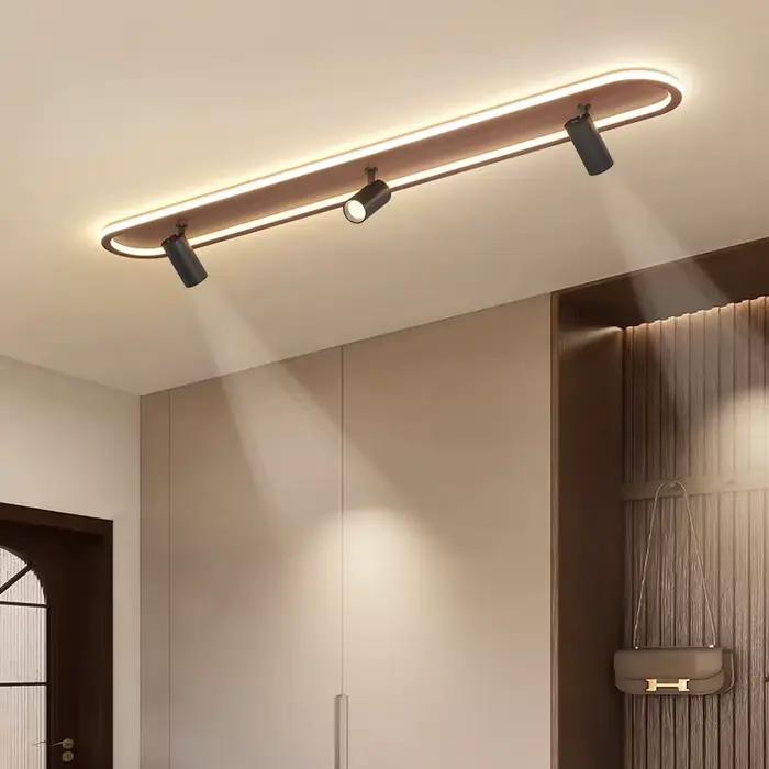 Plafonnier d'entrée avec projecteur, Style français, étude, salon, créatif, Grain de bois de noyer, lampe Led pour chambre à coucher