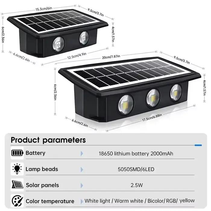 Applique Murale Solaire à LED, Imperméable, Haut et Bas, Éclairage Extérieur, délégations, Cour, Jardin, Décoration