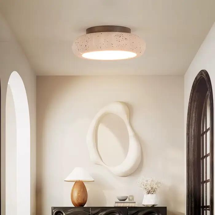 Lampes de plafond en pierre naturelle travertin, modernes, rondes, éclairage LED encastré pour intérieur